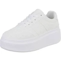Ital-Design Moderne Sneaker mit Glitter-Details für Damen Sneaker (91261119) Keilabsatz/Wedge Sneakers Low in Weiß