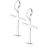 BUNGSA Ohrring-Set Creolen mit großem Kreuzanhänger aus Edelstahl Unisex Silber (1 Paar (2 Stück), 2-tlg), Ohrschmuck Ohrringe