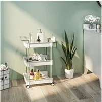 HOMCOM Servierwagen Rollwagen mit 3 Etagen, Hängekorb, Aufbewahrungswagen mit Griff, (Küchenwagen Beistellwagen, 1 St., für Küche, Wohnzimmer), Stahl, Weiß