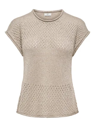 JDY - JDYMIA S/S O-NECK SEQUIN PULLOVER KNT Plaza Taupe - Gr. - S