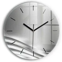 Tulup Wanduhr Runde Glasuhr Silberne Abstraktion Moderne Uhr aus Gehärtetem Glas