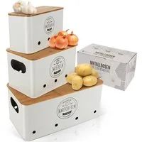 Dimono Aufbewahrungsbox Dimono 3er Vorratsbox Set–Gemüseaufbewahrung für Kartoffeln & Zwiebel (Frischhaltedose, Lebensmittel-Box), Ideal für Zwiebeln, Kartoffeln & Knoblauch