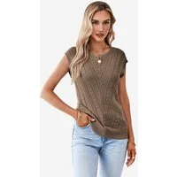 Imily Bela Stricktop Damen ärmellos mit V-förmigem Spitzenmuster Lässiges Sommer Oberteil (Packung, 1-tlg., 1per-Pack) mit Rundhalsausschnitt in Unifarbe