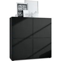 Vladon Highboard Cuba V2 (Schrank, 104 x 105,5 x 35,5 cm Sideboard mit 8 Fächern), Korpus in Schwarz matt / Fronten in Schwarz matt