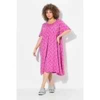 Ulla Popken Jerseykleid Jersey-Midikleid Tupfen Biesen Rundhals Halbam