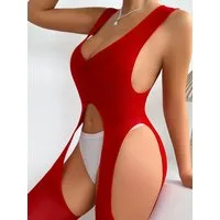 Elegant Love Bodystocking-Ouvert Rückenfreies Dessous mit offenem Schritt, Sexy Catsuit, Strumpfhosen Strumpfbody für Damen – Stilvolle Reizwäsche in Rot, S–XL