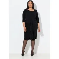 Ulla Popken Midikleid Midikleid Drapierung Rundhals ärmellos