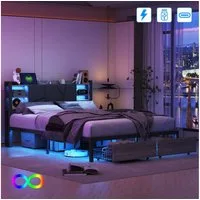 Furnishings Home Polsterbett LED Stauraumbett Doppelbett (2 Schubladen), Mit LED-Beleuchtung, USB Anschlüsse, Kunstleder, 140x200 cm