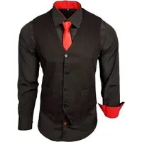 Baxboy Langarmhemd Baxboy Langarmhemd Herren Hemd Weste Krawatte 3-teilig Set 444-HWKR
