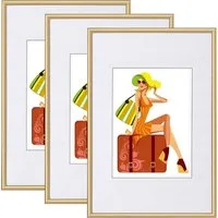 Woltu Bilderrahmen, (Set, 3 St), mit Passepartout Kunststoff Rahmen, Glasvorderseite