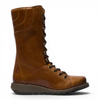 Fly London Women's braune Leder-Schnürstiefel für Kampf-Knöchel – STER768