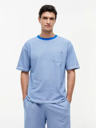 SS POCKET TEE MINI STRIPE Timeless Cobalt Mini Stripe - Gr. - M