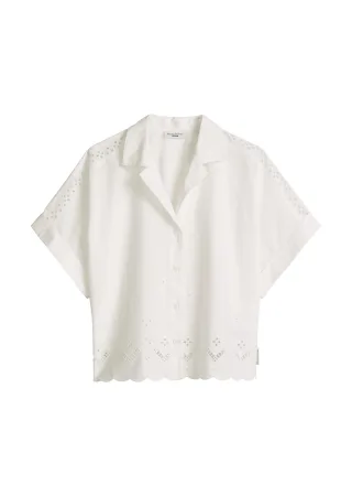 Marc OPolo DENIM - Kurzarm-Spitzenbluse relaxed silky white - Gr. - M