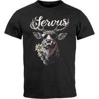 Neverless Print-Shirt Herren T-Shirt Hirsch Tracht Modern Lustig Volksfest Bayern Servus mit Print