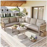 Merax Gartenlounge-Set L-förmiges Gartensofa-Set aus Eisen, (Gartenlounge Set mit verstellbaren Beinen & abnehmbaren Kissen, 5-tlg), 6-Sitzer Gartenmöbel Sitzgruppe mit Couchtische, 2-Sitzer-Sofa,Ecksofa