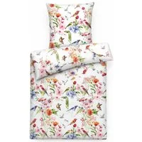 Carpe Sonno Bettwäsche Mako Satin Bettwäsche 135 x 200 155 x 220 Blumen Baumwolle OEKO-TEX, Mako-Satin, 2 teilig, Makosatin Bettbezug Reißverschluss bunt Floral Vögel 135x200