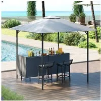 COSTWAY Grillpavillon, 3-teiliges Terrassen-Set mit 2 Barhockern, 245x245cm