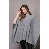 Passioni Strickponcho in hellgrauer Melange Optik