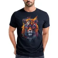 Neverless Print-Shirt Herren T-Shirt Tiger Print Aufdruck Flammen Sommer Sonnenbrille Kunst mit Print
