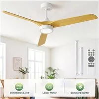 ATEROLL Deckenventilator Deckenventilator mit Licht,Fernbedienung, Leiser DC Motor, 6 Stufen, 132 cm Durchmesser, Dimmbare LED 3000-6500K, Sommer/Winterfunktion,Ventilator für Zimmer