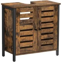 VASAGLE Waschbeckenunterschrank Aufbewahrungsschrank, verstellbarer Einlegeboden, 60 x 30 x 60 cm Badschrank mit 2 Lamellentüren, Industrie-Design, vintagebraun-schwarz
