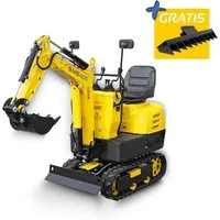 BAMATO Garten-Multifunktionsgerät - Bagger inkl. Tieflöffel & Rechen 8,8 kN Minibagger mit E-Start, Stk, 1, 6,3 kW Benzinmotor, 69 cm Spurbreite, vorbefüllt mit Hydrauliköl
