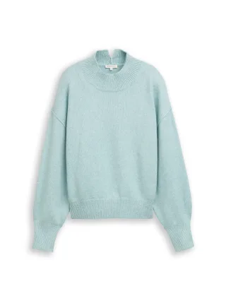 Tom Tailor - Oversize Strickpullover mit Stehkragen white moss melange - Gr. - L