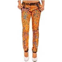 Cipo & Baxx Slim-fit-Jeans Damen Slim Fit Hose Mid Waist BA-WD445 in Orange mit Modischen Farbklecksen