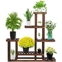 Yaheetech Blumenständer Pflanzenständer 5 Etagen, aus Tannenholz für Innen- und Außenbereich, 97 × 25 × 96 cm