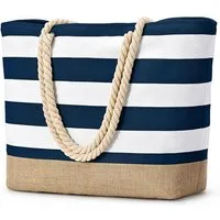 Mutig Strandtasche Strandtasche, XXL Familie Shopper Tasche (Badetasche Streifen, Groß Schwimmtasche mit Reißverschluss, Faltbar Umhängetasche Tragetasche Shopping Bag Reisetasche), für Strand, Einkaufen, Reisen Pool Fitnessstudio