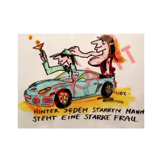 Udo Lindenberg Original Likörell "Hinter jedem starken Mann steht...