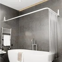 Erica Duschvorhangstange L-Form - Verstellbar - 70x90, 70x160 oder 90x140 cm, Für Badewannen geeignet, Über Eck, Rostfrei