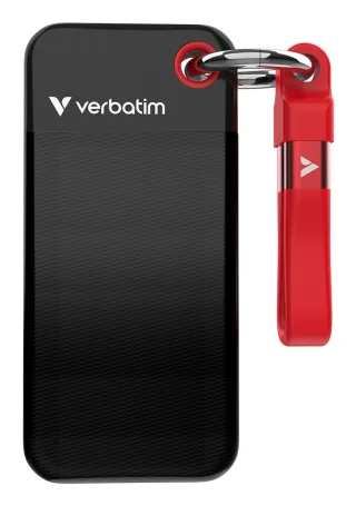 Verbatim Pocket SSD Schlüsselanhänger mit Kabelbefestigung | 32434 | 128GB Schwarz/Rot - 128 GB