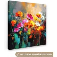 OneMillionCanvasses® Leinwandbild Leuchtend bunt - Blütenblätter - Abstrakt, Fotodruck (1 St), Wandbild, Deko Schlafzimmer Wohnzimmer Flur 20x20 cm