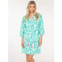 Zwillingsherz Sommerkleid "Blätter Zweifarbig" mit Tasseln und kontrastfarbigen Details