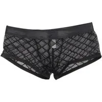 Lau-Fashion Boxershorts Boxershorts Transparent Netz Slip Lack Leder Wetlook Unterwäsche M/L