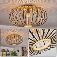 hofstein Deckenleuchte Deckenlampe aus Metall/Bambus in Schwarz/Natur, Leuchte im Boho-Style, ohne Leuchtmittel, skandinavisches Design, Schirm Ø 40 cm, mit Lichteffekt, 1 x E27
