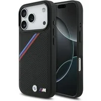 BMW Handyhülle Case iPhone 17 Pro MagSafe Kunstleder schwarz Tricolor Logo Metall 6,3 Zoll, Kantenschutz