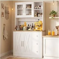 HOMALL Highboard Küchenbuffet Sideboards,Geschirr Insel Schrank (mit LED-Beleuchtung,Steckdose,staubgeschützter Glastür)