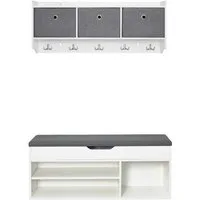 Mondeer Garderoben-Set (2-St), Garderobe mit Schuhbank, mit Stoff-Schublade und 5 Haken, mit Sitzfläche, Weiß