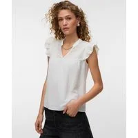 Vero Moda Rüschentop VMDICTHE EMB SL V-NECK TOP WVN GA Baumwolle, regular fit