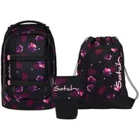 Satch Schulranzen Schulrucksack-Set PACK Mystic Nights 3-teilig (3-teilig), ergonomisch, Your-Size-System: auf Körpergröße anpassbar