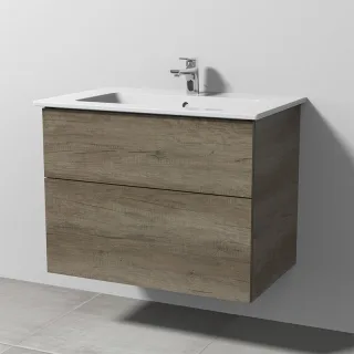 Sanipa 3way Keramik-Set Venticello Keramik-Waschtisch und Unterbau mit 2 Auszügen, Eiche-Nebraska SM32337