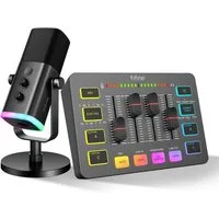 FIFINE Mischpult Gaming Audio Mixer, Streaming RGB PC Mixer mit XLR Mikrofon Interface, XLR Streaming Mikrofon & Gaming Audio Mixer für Podcast Studio