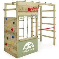 Wickey Klettergerüst Smart Action mit Kletterwand & Hangelbrücke, (Komplettes Outdoor-Klettergerüst mit Kletternetz & Reckstange – fördert Bewegung & Geschicklichkeit!, Holzspielplatz mit vielen Extras – ideal für kreative & aktive Kinder), langlebig