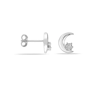 Damen Ohrringe mit floralem Mondmotiv aus 925er Sterling Silber mit Zirkonia BIPE081