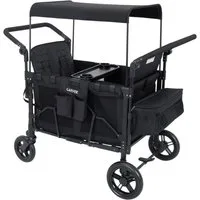 GarveeMore Bollerwagen für Kinder zum Sitzen, Bollerwagen Faltbar Kinderwagen für 4 Kinder, Gurte,Snackabl.,abn.Sonnend.,schwenk./feststellb.Räder,1-Schrit-Bremse