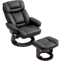 MC Star Relaxsessel mit Hocker, 360°drehbarer Fernsehsessel mit Liegefunktion (TV-Sessel mit Taschenfeder für Wohnzimmer, Kunstleder, Schwarz)