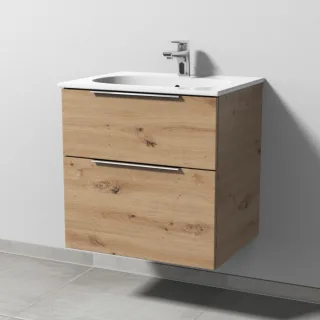 Sanipa 3way Waschtischunterbau zu Geberit Acanto Slim Waschtisch mit 2 Auszügen, Eiche Natural-Touch UM41085