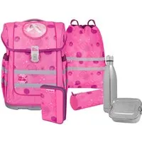 McNeill Schulranzen Ergo Compacto, Pinky (Set, 5-tlg), inkl. Federmäppchen, Turnbeutel, Schlamperrolle & Motivmagnet